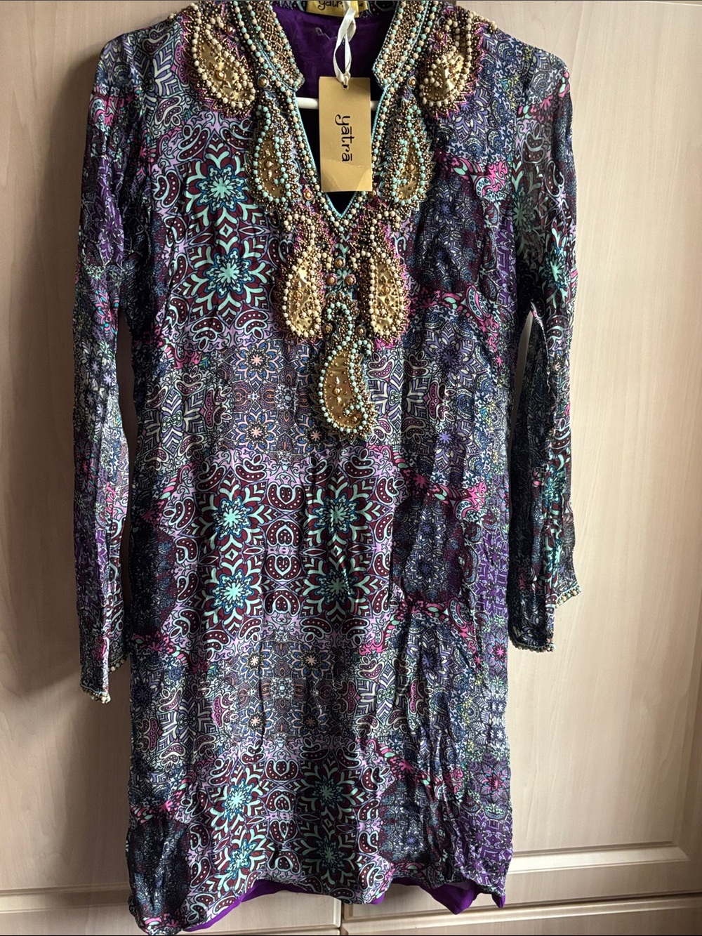 Yatra Beaded  Printed Kurta tunic style dress wear leggings or tights NWT HP5/2